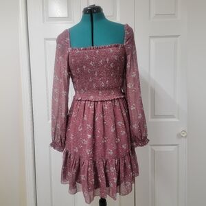 Floral Smocked Dress in Mauve